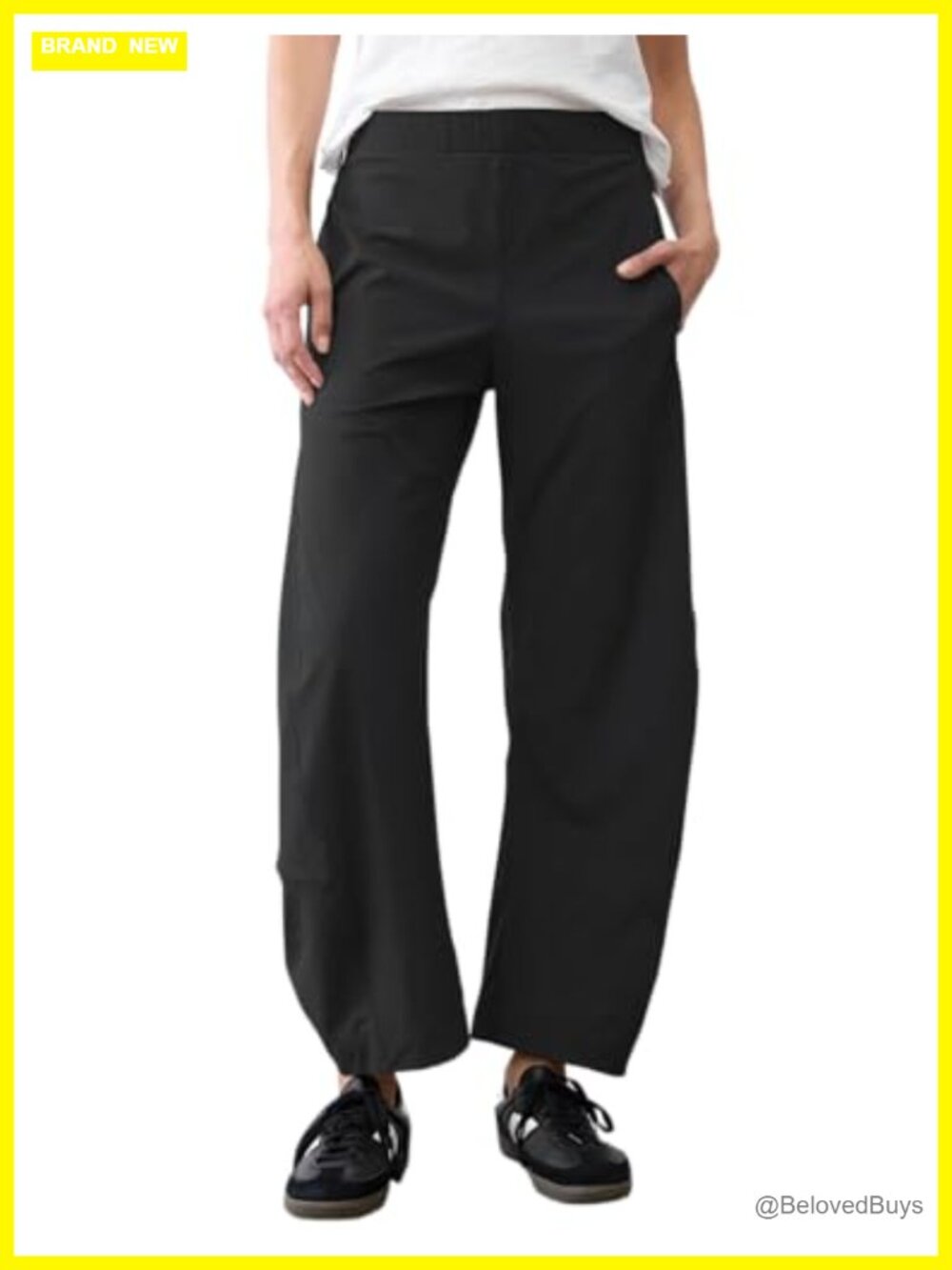 Wide Leg Barrel Pants Pull On Cropped Ankle Work Business Casual Palazzo